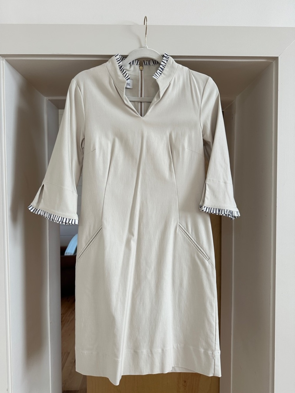 Sara Campbell Cream Midi Dress with Striped Trim